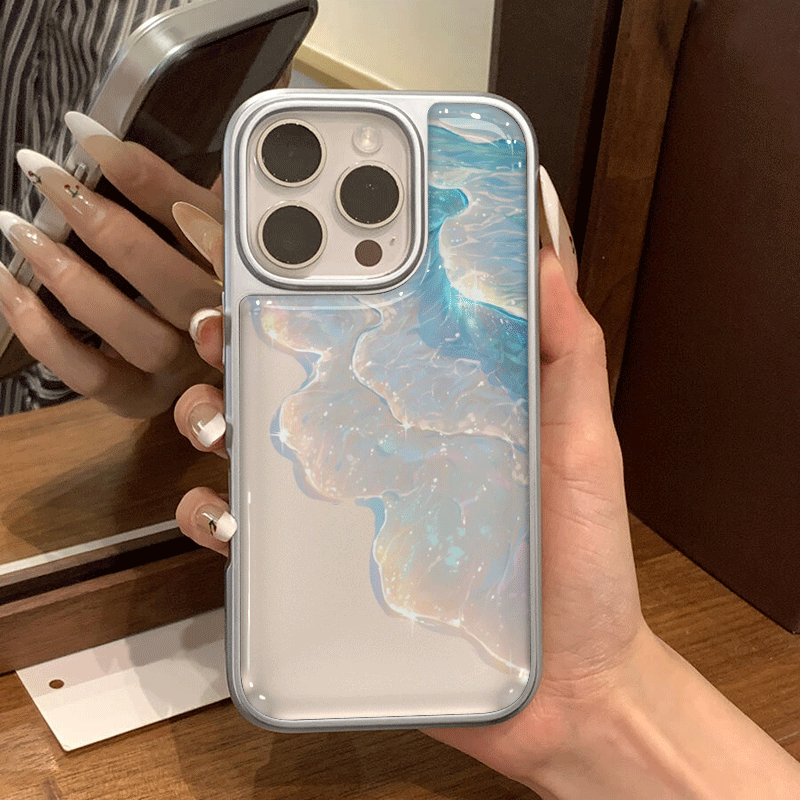 Iridescent Blue Jellyfish Phone Case – Pearl White Ocean Aesthetic Glossy Protective Cover