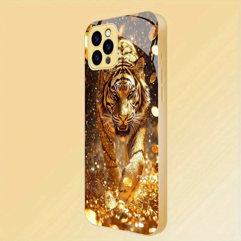 Luxury Golden Tiger Printed Hard Back Case Cover for iPhone & Android Smartphones