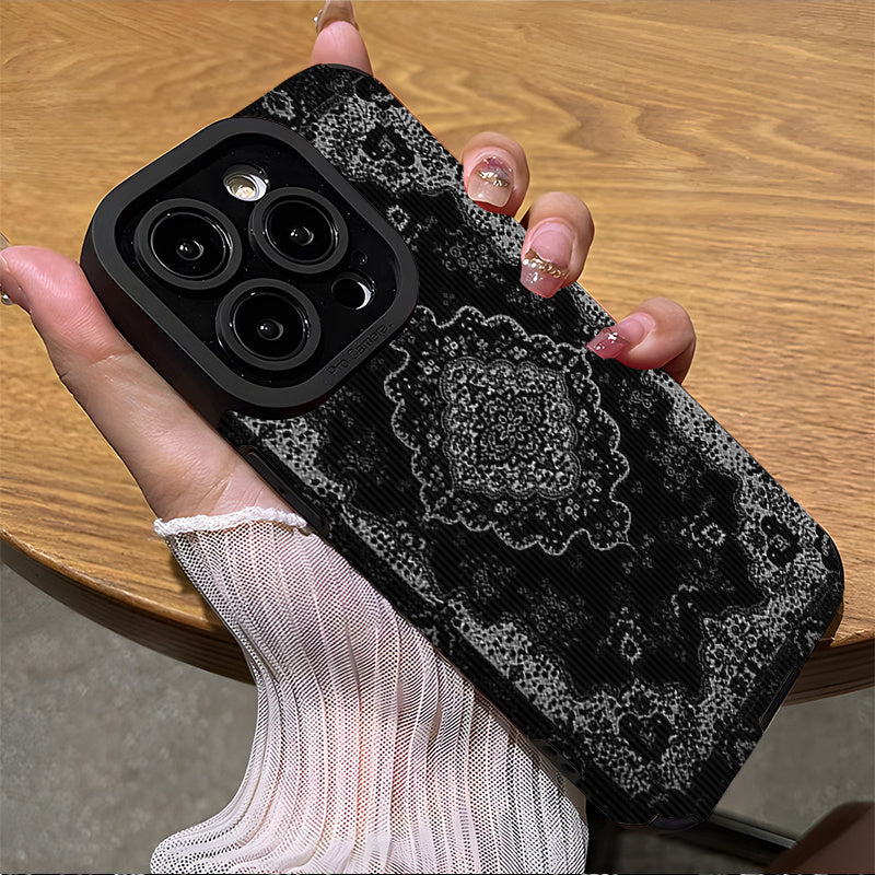 Luxury Black carpet Pattern Silicone Glass Metal Phone Case |