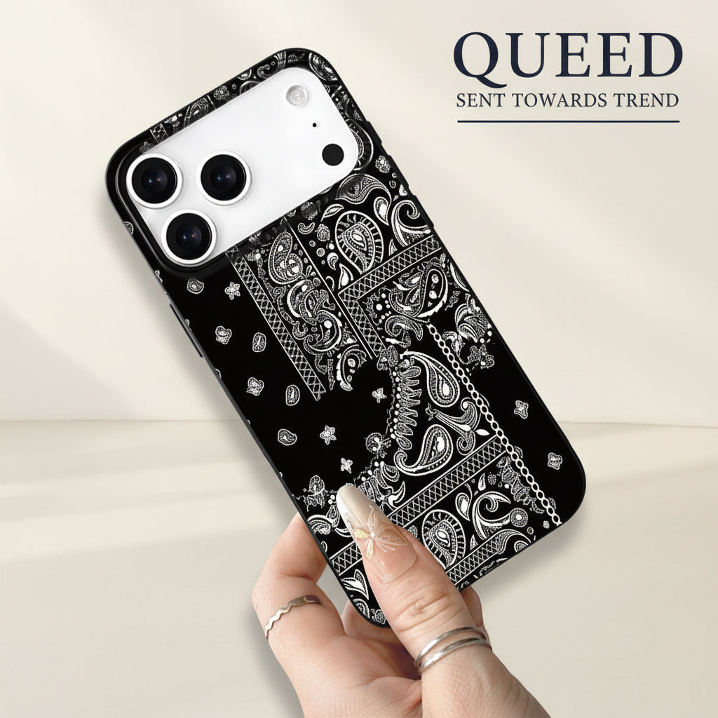 Midnight Paisley Bandana Phone Case | Black & White Vintage Paisley Print Aesthetic Protective Cover