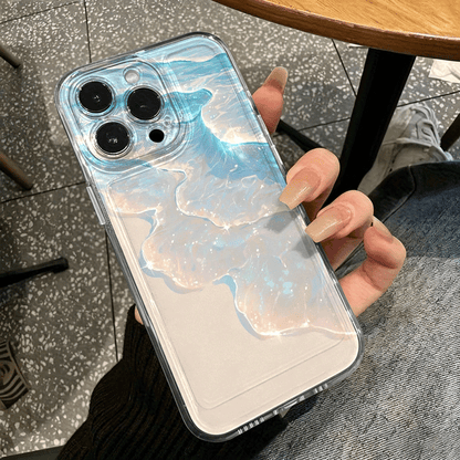 Iridescent Aqua Jellyfish Phone Case – Pearl White Ocean Glow Aesthetic Clear Protective Cover