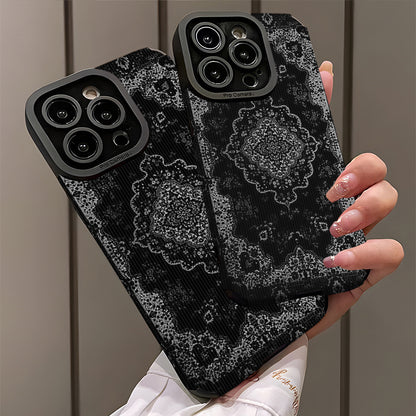 Luxury Black carpet Pattern Silicone Glass Metal Phone Case |