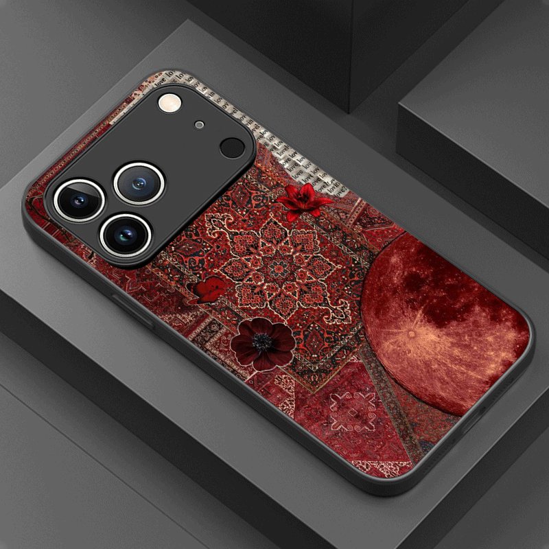 Vintage Persian Carpet & Red Moon Designer Printed Mobile Back Cover Case for iPhone & Android