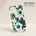 Emerald Hibiscus Botanical Clear Phone Case | Green Tropical Floral Transparent Cover with White Flowers & Leaf Design