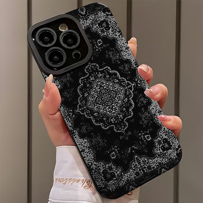 Luxury Black carpet Pattern Silicone Glass Metal Phone Case |