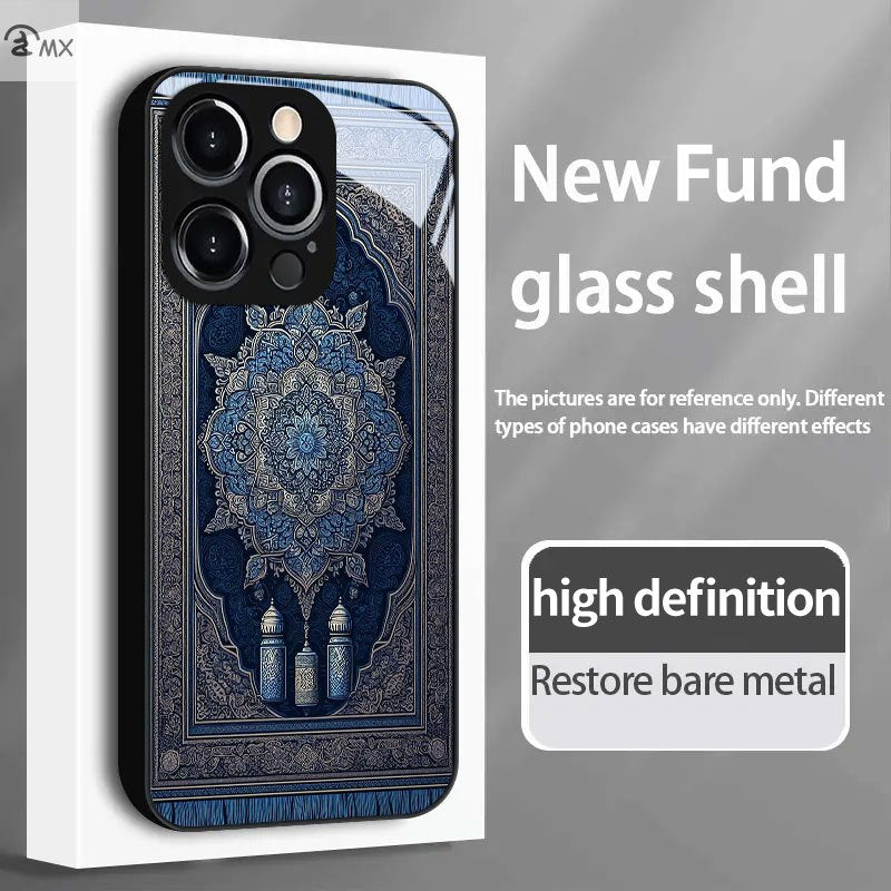 Luxury Islamic Mandala Silicone + Tempered Glass + Metal Camera Protection Phone Case