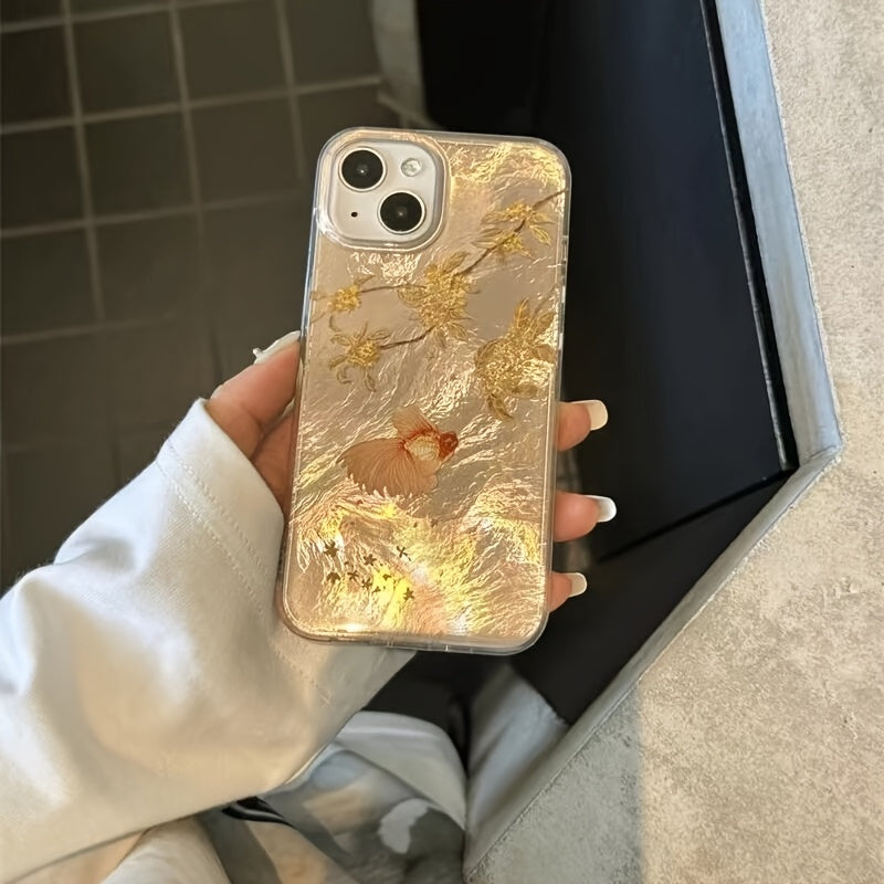 Golden Koi Garden Clear Phone Case | Goldfish, Botanical Branch & Golden Floral Transparent Aesthetic Cover