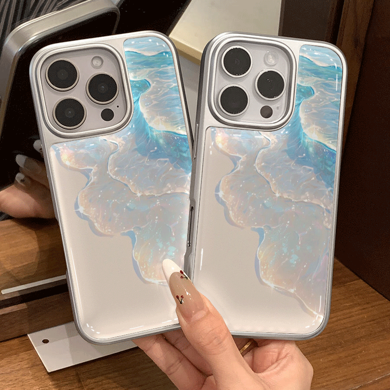 Iridescent Blue Jellyfish Phone Case – Pearl White Ocean Aesthetic Glossy Protective Cover