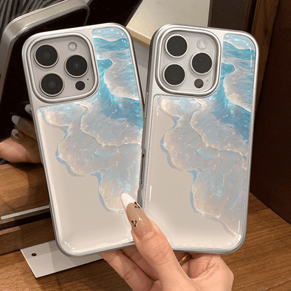 Iridescent Blue Jellyfish Phone Case – Pearl White Ocean Aesthetic Glossy Protective Cover