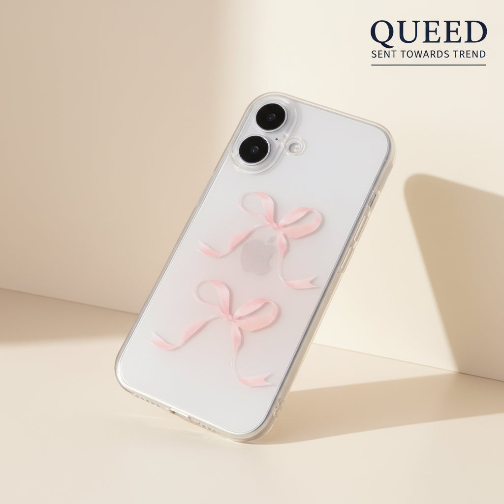 Blush Pink Double Bow Clear Phone Case | Minimal Coquette Ribbon Transparent Aesthetic Cover