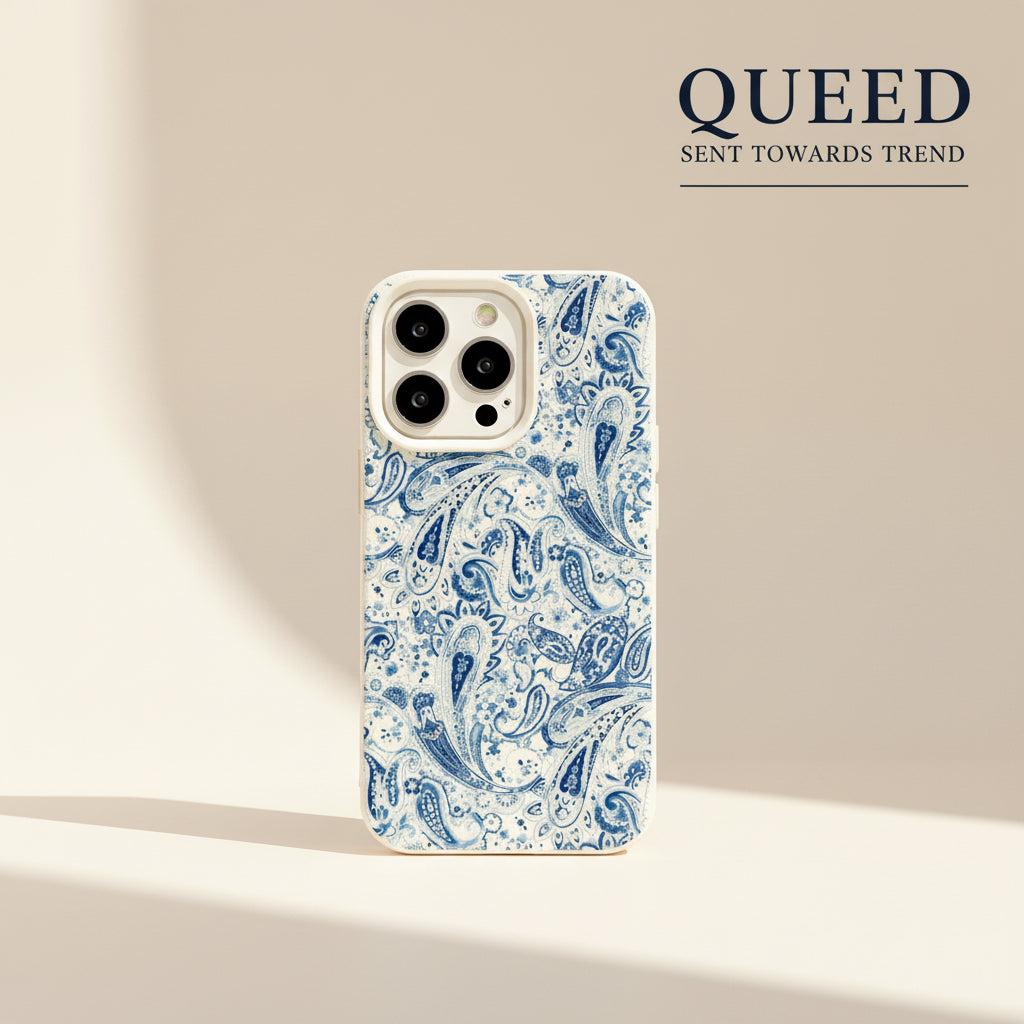 Royal Blue Paisley Phone Case | Ivory & Navy Vintage Bandana Print Aesthetic Premium Cover