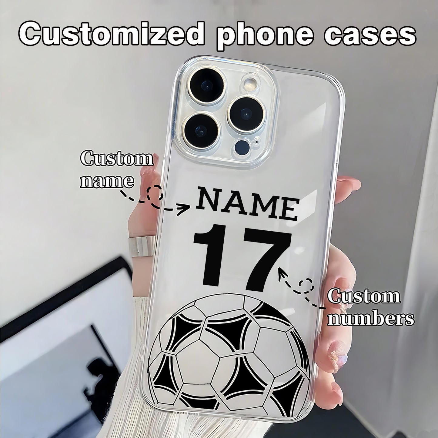 Customized Name & Number Printed Football Phone Case | Personalized Transparent Mobile Cover