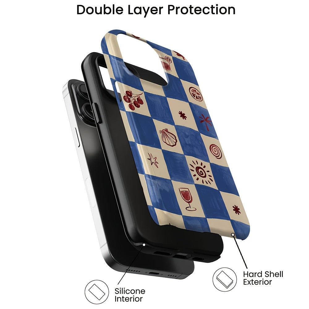 Blue Checkerboard Printed Phone Case