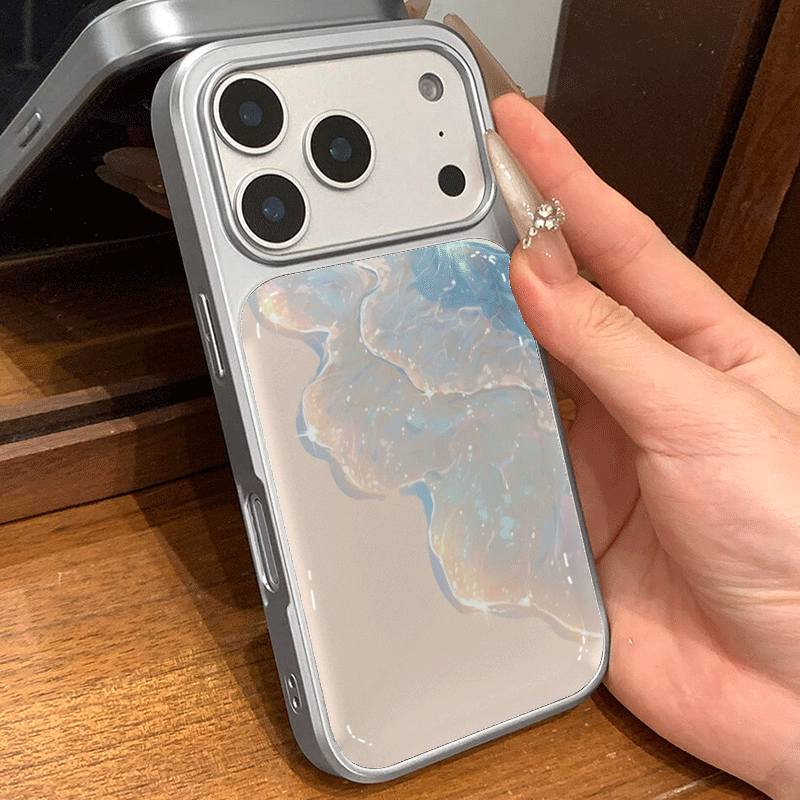 Iridescent Blue Jellyfish Phone Case – Pearl White Ocean Aesthetic Glossy Protective Cover