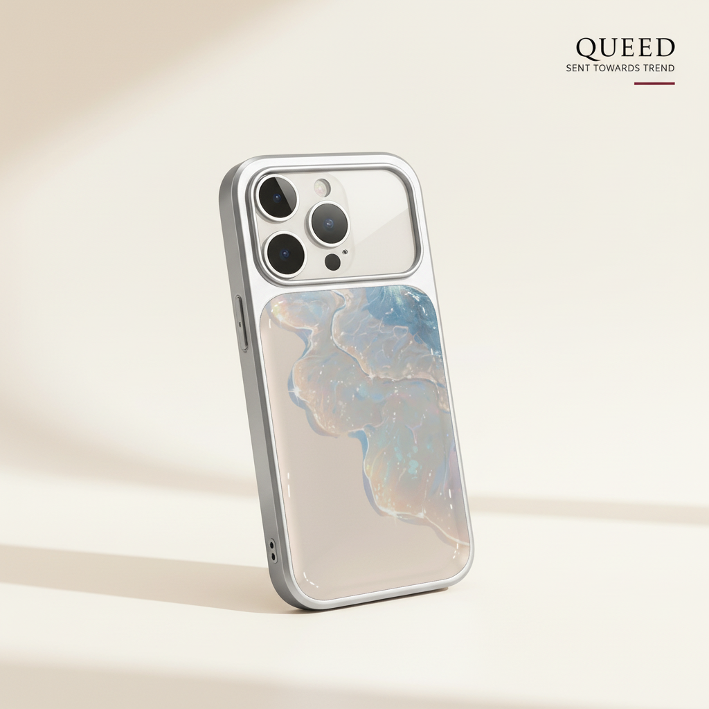 Iridescent Blue Jellyfish Phone Case – Pearl White Ocean Aesthetic Glossy Protective Cover