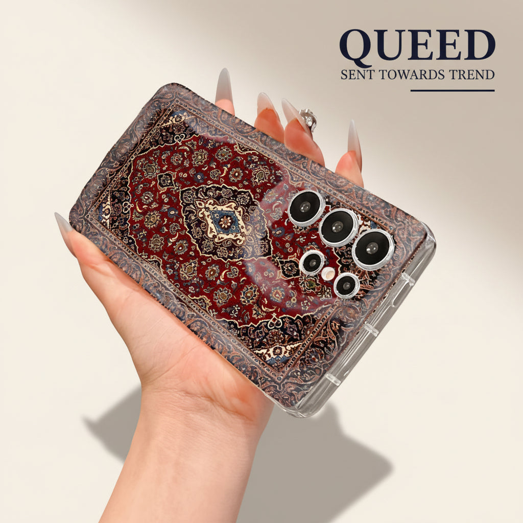 Persian Carpet Pattern Phone Case | Luxury Vintage Oriental Printed Mobile Back Cover | Aesthetic Designer Smartphone Case, product image 2, printed phone case design by QUEED