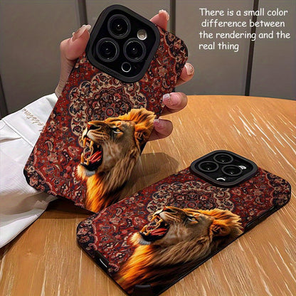 Luxury Roaring Lion & Persian Carpet 2D Printed Glass Back Phone Case