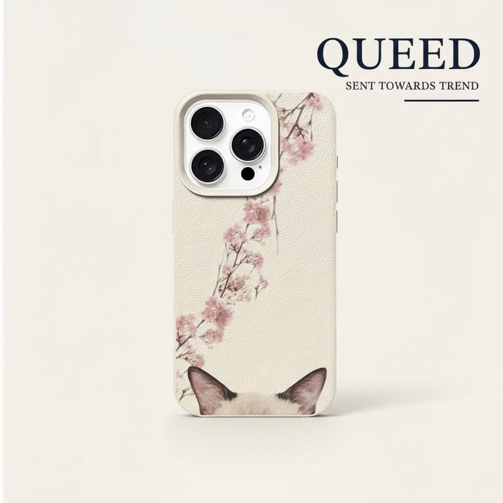 Blush Blossom Peekaboo Cat Phone Case | Cream Pink Floral Cat Ears Minimal Aesthetic Cover