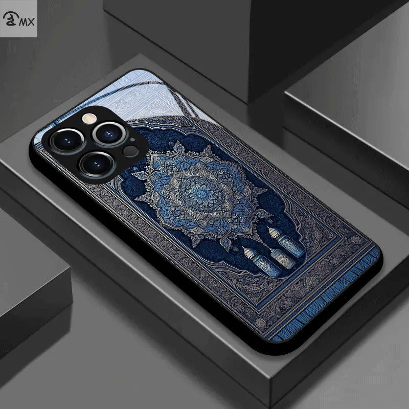 Luxury Islamic Mandala Silicone + Tempered Glass + Metal Camera Protection Phone Case