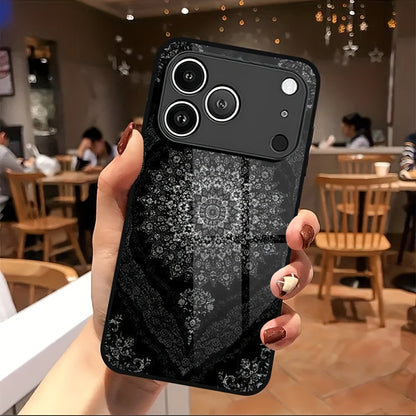 Luxury Black Persian Carpet 2D Printed Glass Back Phone Case