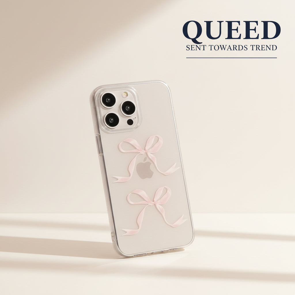 Blush Pink Double Bow Clear Phone Case | Minimal Coquette Ribbon Transparent Aesthetic Cover