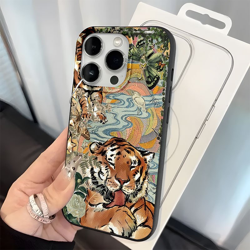 Premium Tiger Printed Silicone Glass Metal Phone Case Cover