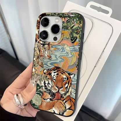 Premium Tiger Printed Silicone Glass Metal Phone Case Cover