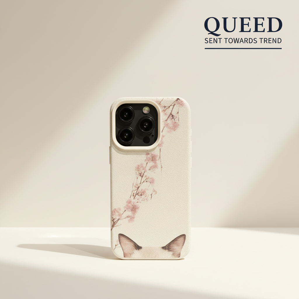 Blush Blossom Peekaboo Cat Phone Case | Cream Pink Floral Cat Ears Minimal Aesthetic Cover