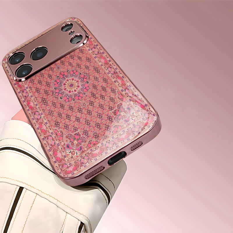 Luxury Pink Persian Carpet 2D Printed Electroplated Glass Back Phone Case