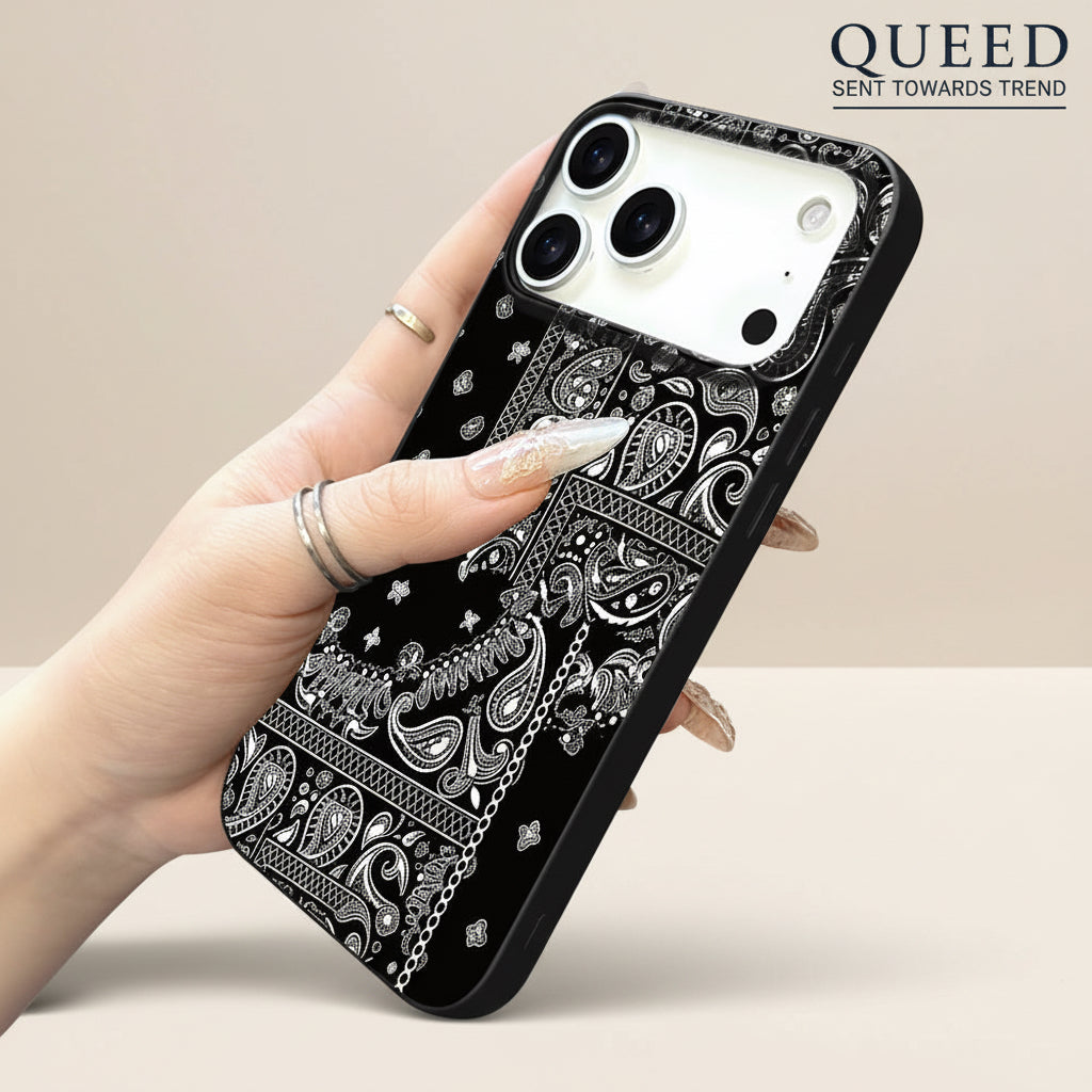 Midnight Paisley Bandana Phone Case | Black & White Vintage Paisley Print Aesthetic Protective Cover