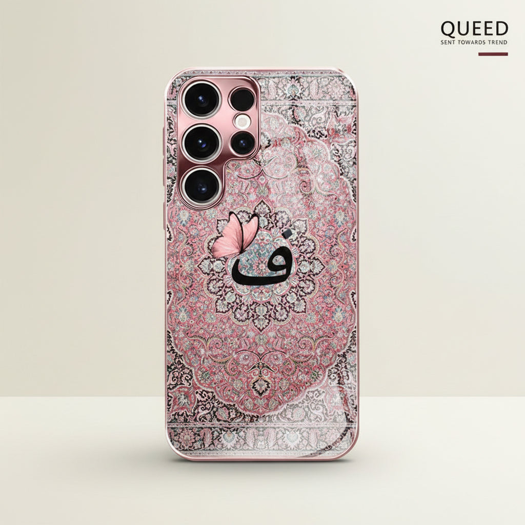 Rose Gold Persian Carpet Phone Case – Pink Ornamental Mandala & Butterfly Premium Glass Style Mobile Cover