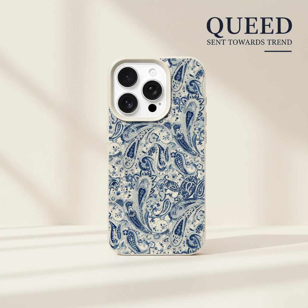 Royal Blue Paisley Phone Case | Ivory & Navy Vintage Bandana Print Aesthetic Premium Cover