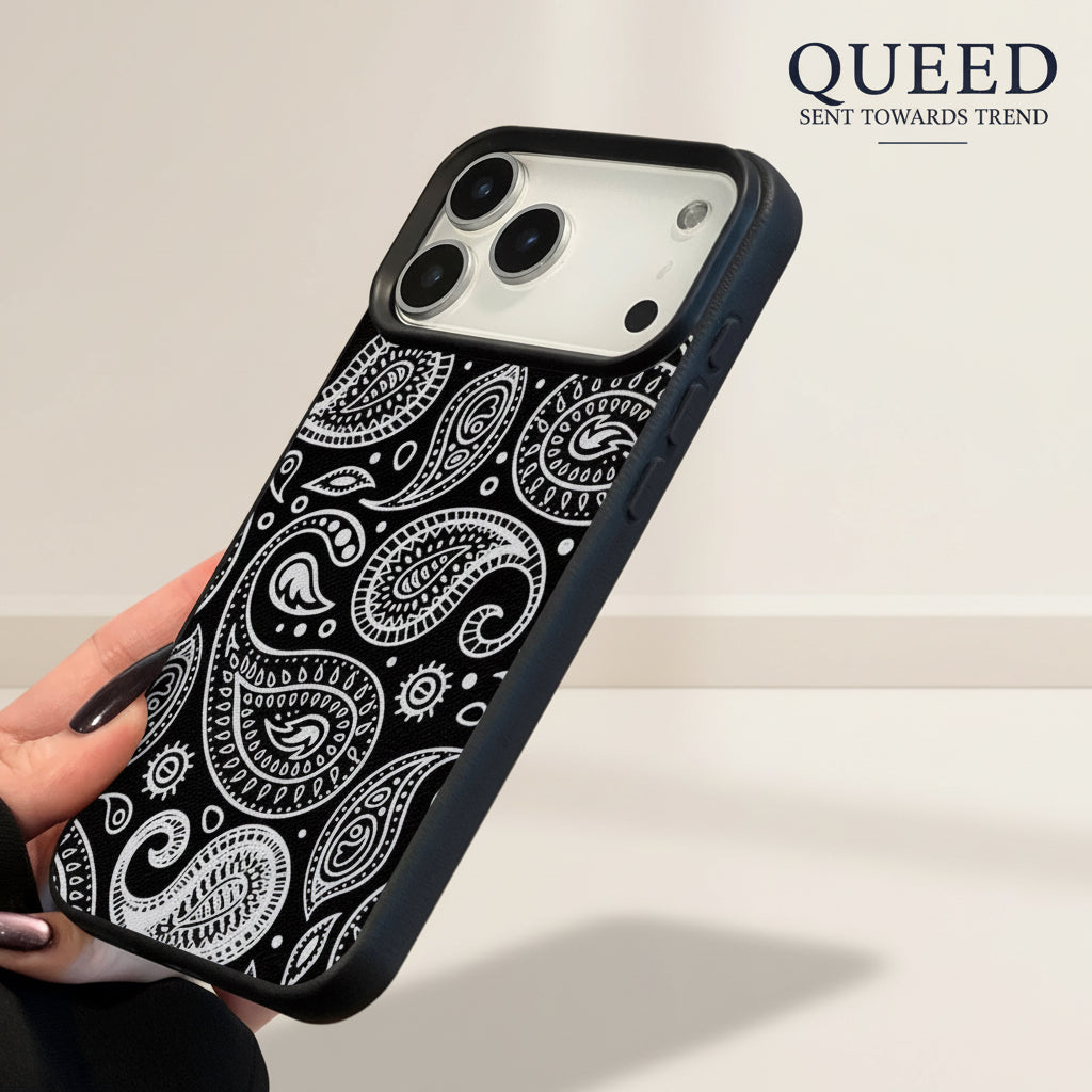 Midnight Paisley Bandana Phone Case | Black & White Vintage Paisley Print Aesthetic Protective Cover