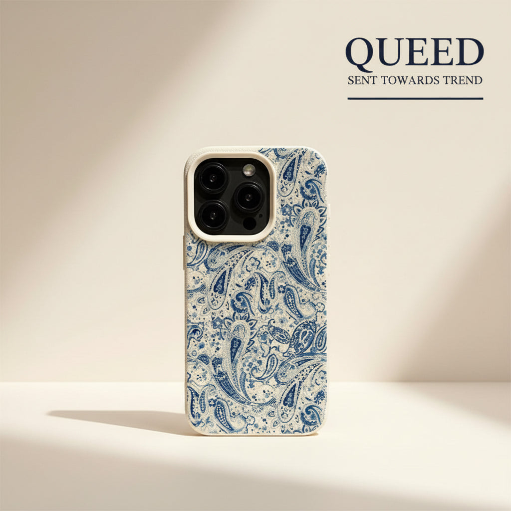 Royal Blue Paisley Phone Case | Ivory & Navy Vintage Bandana Print Aesthetic Premium Cover