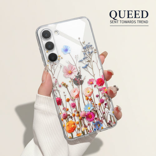 2D Floral Printed Transparent Phone Case | Colorful Flower Garden Aesthetic Clear Back Cover, product image 2, printed phone case design by QUEED