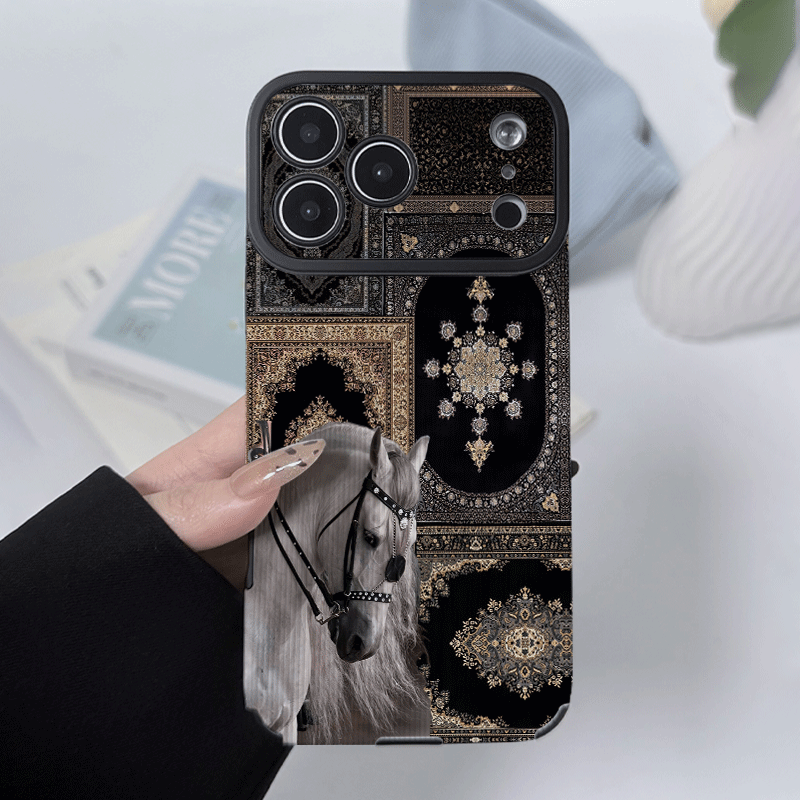Luxury Arabian Horse Persian Carpet Tempered Glass Phone Case