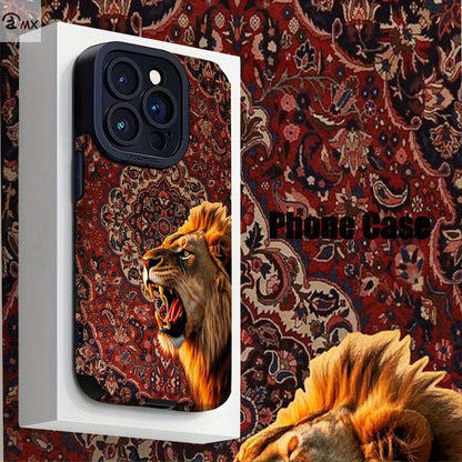 Luxury Roaring Lion & Persian Carpet 2D Printed Glass Back Phone Case