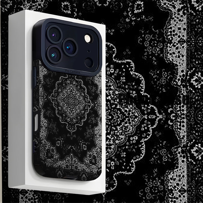 Luxury Black carpet Pattern Silicone Glass Metal Phone Case |