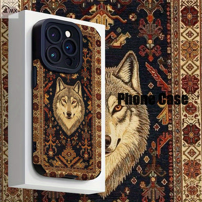 Luxury Wolf Persian Carpet Tempered Glass Phone Cas