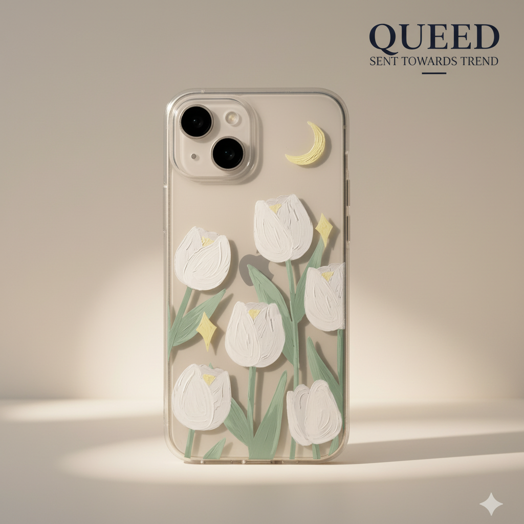 Lunar Tulip Garden Clear Case, product image 4, printed phone case design by QUEED