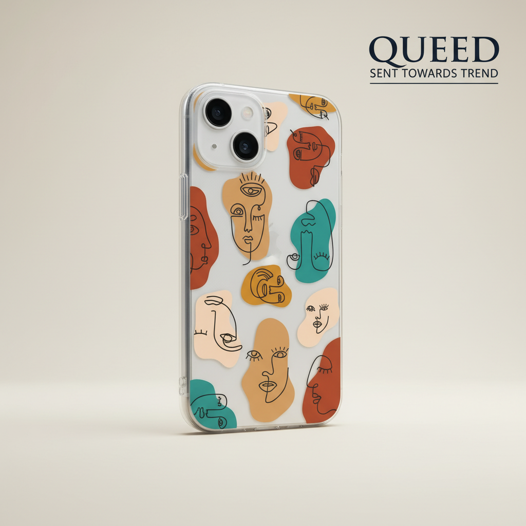 Abstract Faces Clear Case, product image 2, printed phone case design by QUEED