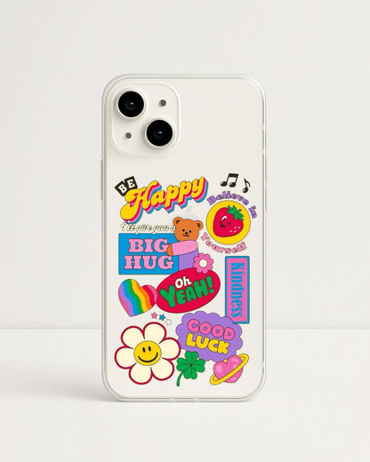Happy Vibes Sticker Collage Clear Case