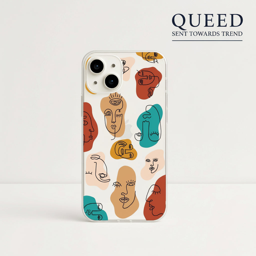 Abstract Faces Clear Case, product image 1, printed phone case design by QUEED