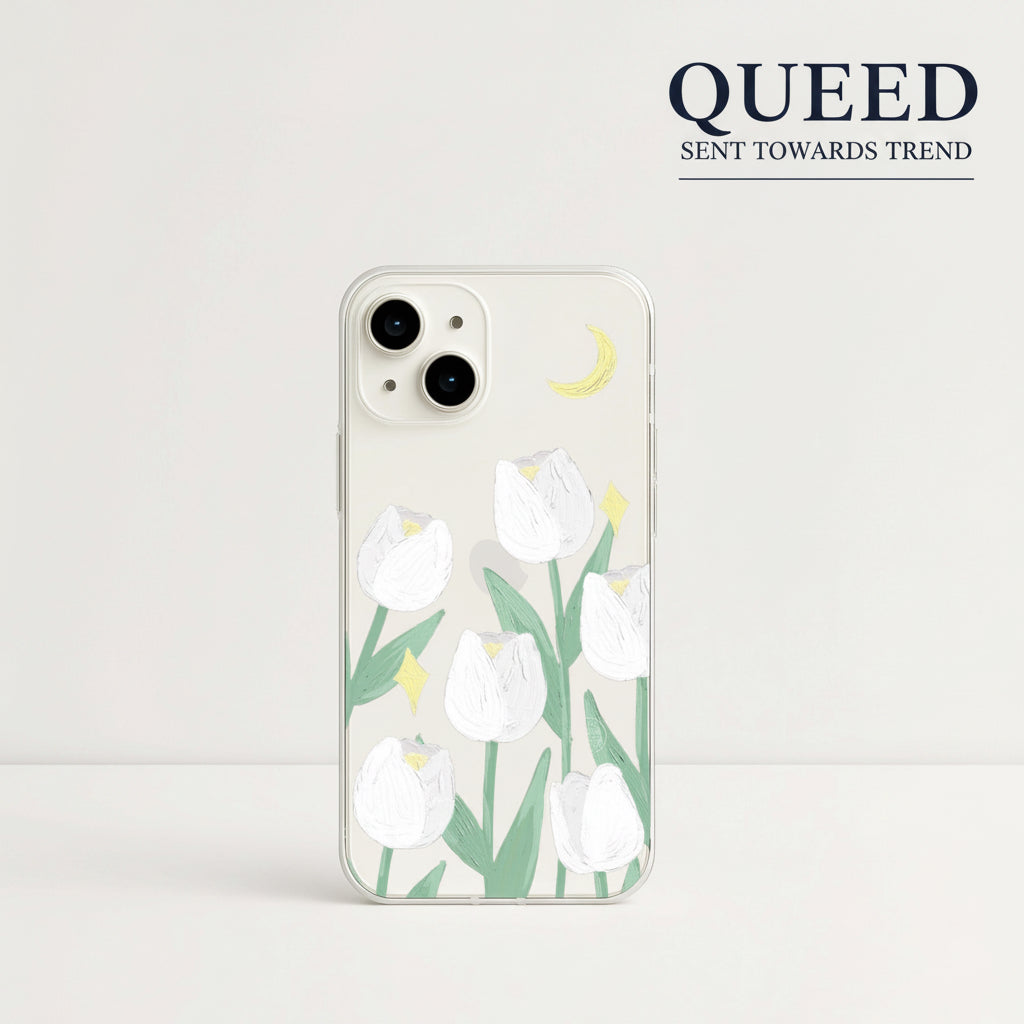 Lunar Tulip Garden Clear Case, product image 1, printed phone case design by QUEED