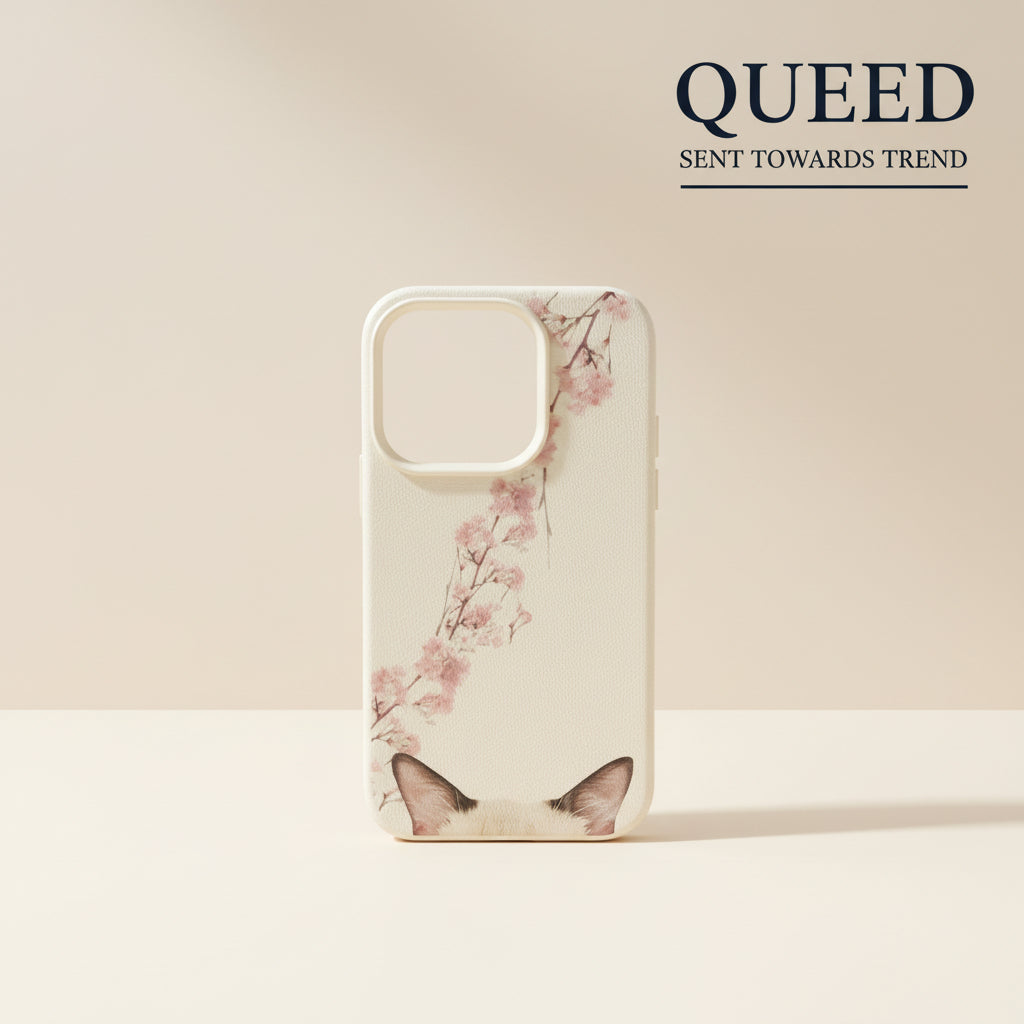 Blush Blossom Peekaboo Cat Phone Case | Cream Pink Floral Cat Ears Minimal Aesthetic Cover