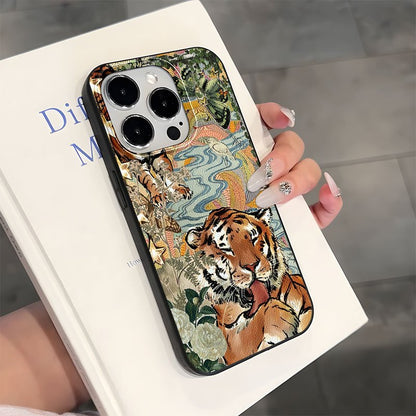 Premium Tiger Printed Silicone Glass Metal Phone Case Cover