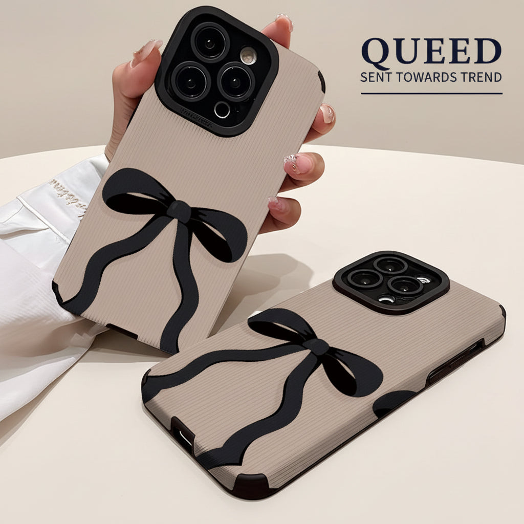Coquette Black Bow Phone Case | Nude Beige & Black Ribbon Minimal Aesthetic Protective Cover