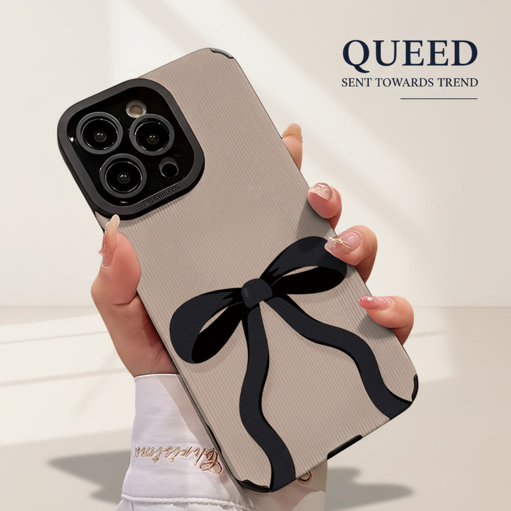 Coquette Black Bow Phone Case | Nude Beige & Black Ribbon Minimal Aesthetic Protective Cover