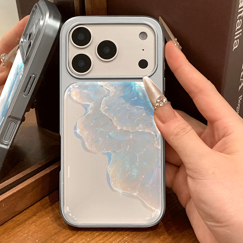 Iridescent Blue Jellyfish Phone Case – Pearl White Ocean Aesthetic Glossy Protective Cover