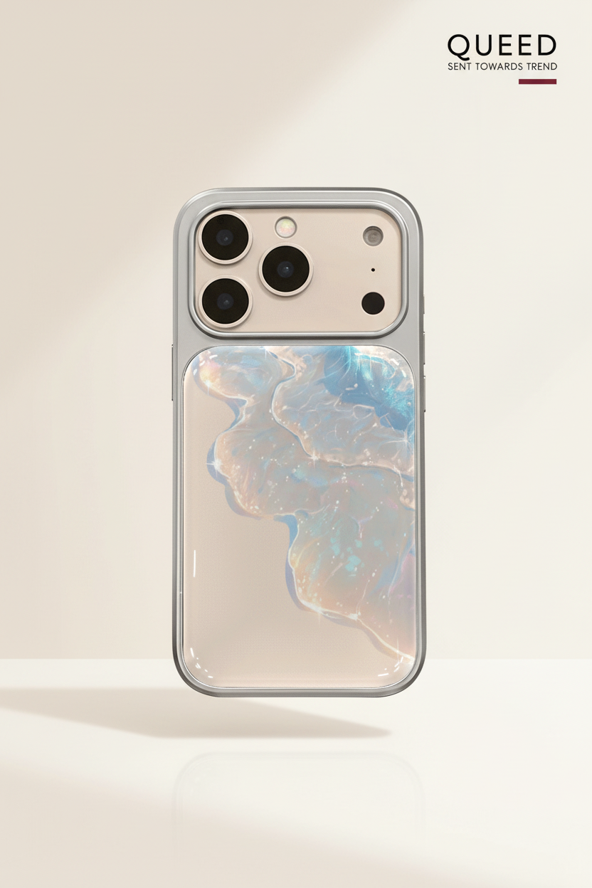 Iridescent Blue Jellyfish Phone Case – Pearl White Ocean Aesthetic Glossy Protective Cover